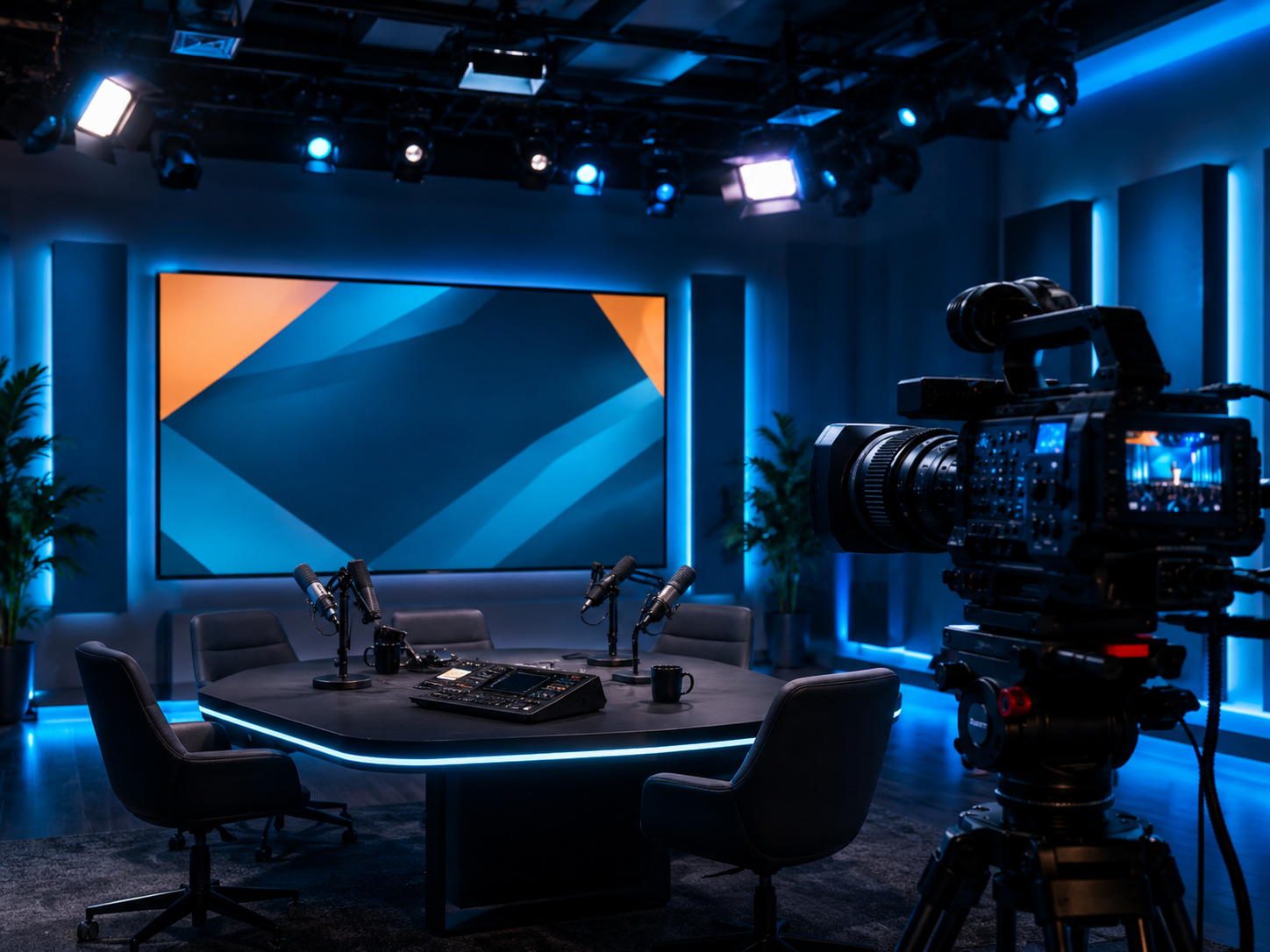 AI-generated modern broadcast studio illustration